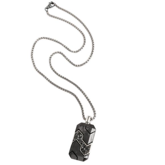 David Yurman Black Diamond Titanium & Carbon Dog Tag Pendant in Silver 1.7 CTW - Picture 3 of 5
